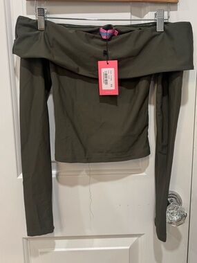 Edikted Olive Green Off-Shoulder Long Sleeve Top